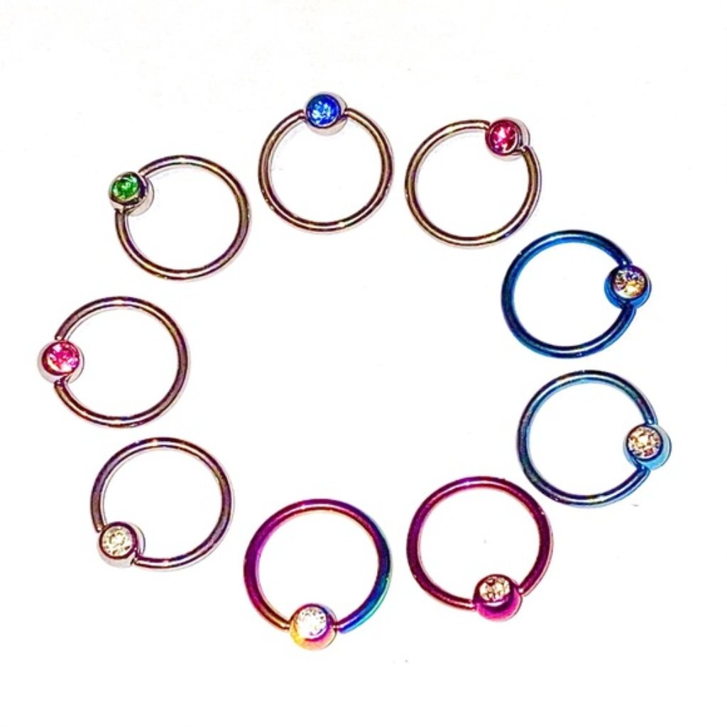 Captive Bead Ring Hoop 16g 10mm 38 Gem Lip Nose